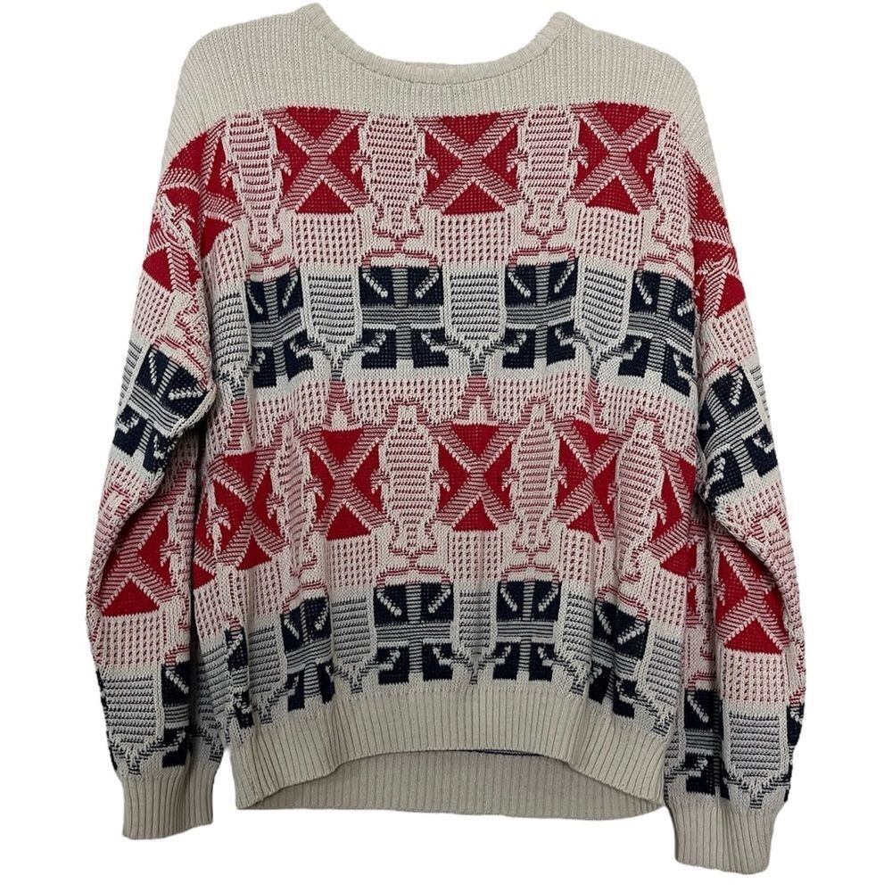 Massimo Vintage Sweater Beige Red Blue Scandinavian Chic Made in Italy 48 Small